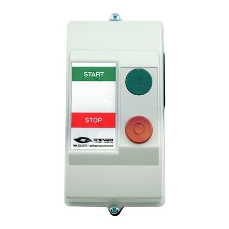 Springer Controls Co NEMA 4X Enclosed Motor Starter, 9A, 3PH, Separate Coil Voltage, Start/Stop, 250-500V, 7.6-10A AF0906P2G-4F